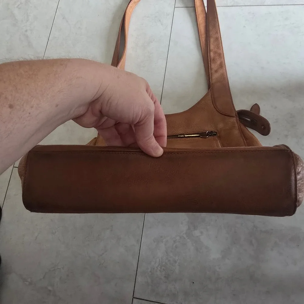 Fossil Brown Pebbled Leather Triple Compartment Shoulder Bag Tote 75082